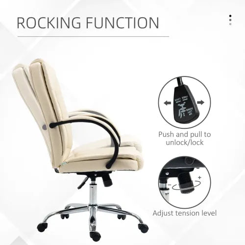 PU Leather Executive Office Chair High Back Height Adjustable Desk Chair Beige