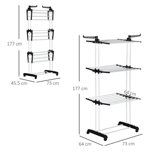 Foldable Clothes Drying Rack Steel Garment Dryer with Casters Black HOMCOM