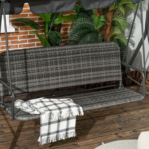 3-person Rattan Swing Chair Hanging Bench w/ Stand Adjustable Canopy Outsunny