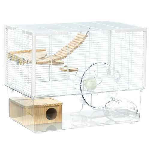 Hamster Cage Gerbilarium Cage w/ Deep Bottom Ramp Exercise Wheel PawHut