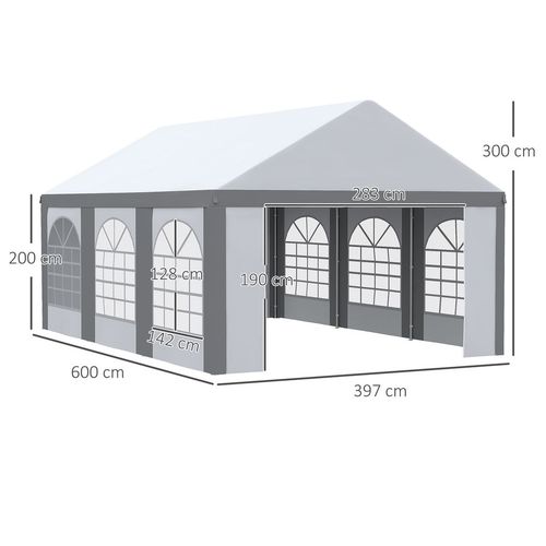 6 x 4m Party Tent, Marquee Gazebo with Sides Six Windows and Double Doors