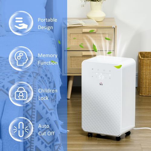 10L/Day Protable Quiet Air Dehumidifier with Purifier Timer 5 Modes HOMCOM