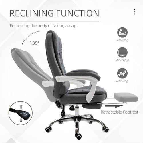 Computer Office Chair Home Swivel Task Recliner w/ Footrest Arm Grey