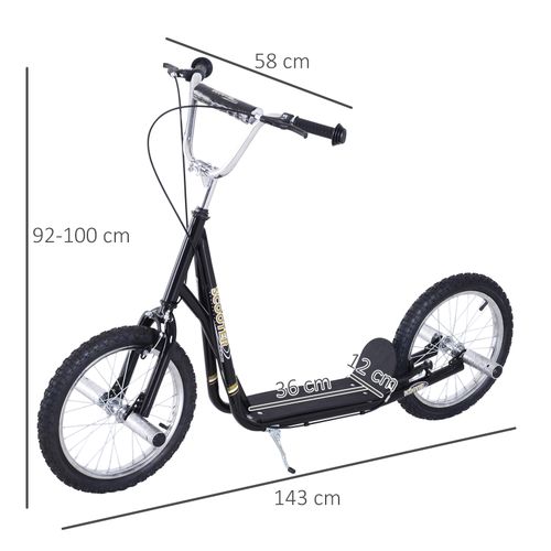 Teen Scooter Children Stunt Scooter 16" Tyres Adjustable Height Black HOMCOM