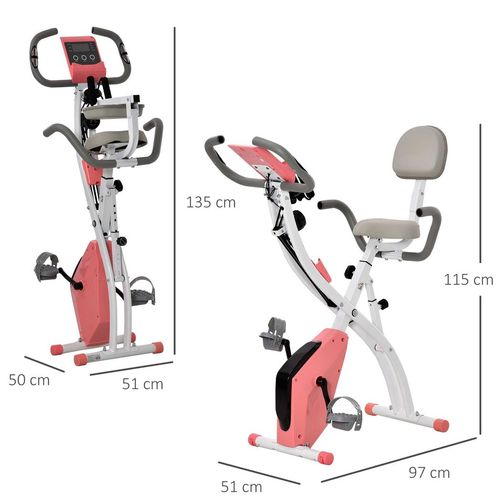 2-In-1 Upright Exercise Bike 8-Level Adjustable with Pulse Sensor Pink HOMCOM