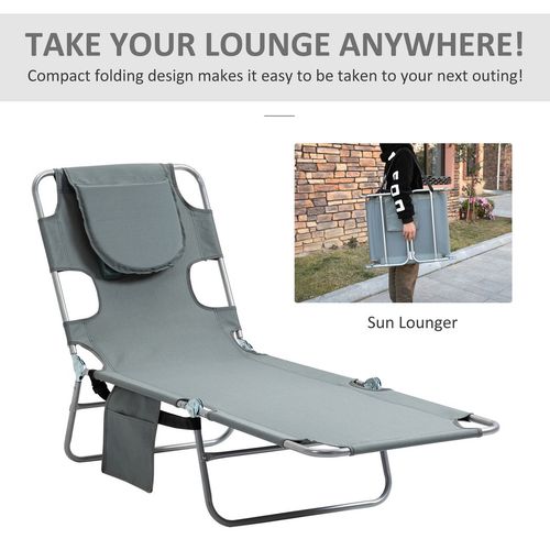 Beach Chaise Lounge Portable Adjustable Backrest with Face Cavity Grey Outsunny