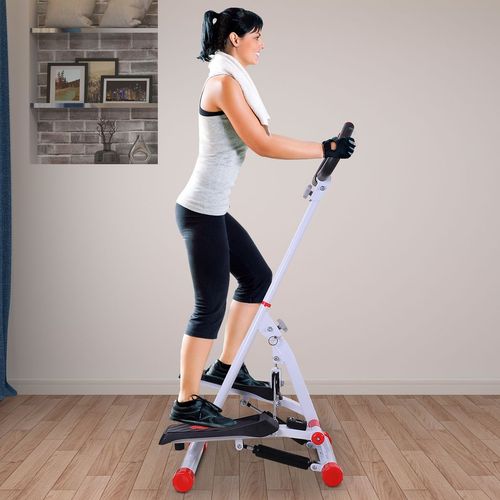 Foldable Stepper Adjustable Step Machine w/ Handlebar LCD Display Red HOMCOM