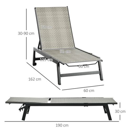 Outdoor PE Rattan Sun Loungers w/ 5-Position Backrest & Wheels Black Outsunny