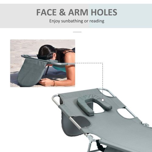 Beach Chaise Lounge Portable Adjustable Backrest with Face Cavity Grey Outsunny