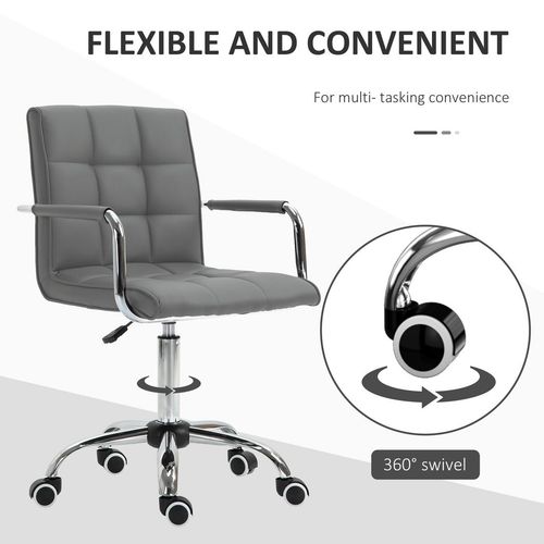 Mid Back PU Leather Home Office Chair Swivel Desk Chair with Arm Wheel Grey