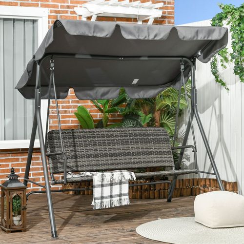 3-person Rattan Swing Chair Hanging Bench w/ Stand Adjustable Canopy Outsunny