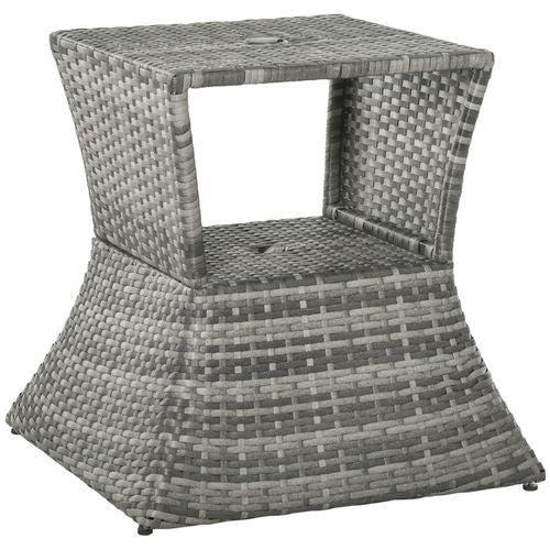 Rattan Wicker Tea Coffee Table w/ Umbrella Hole and Storage Space Grey Outsunny