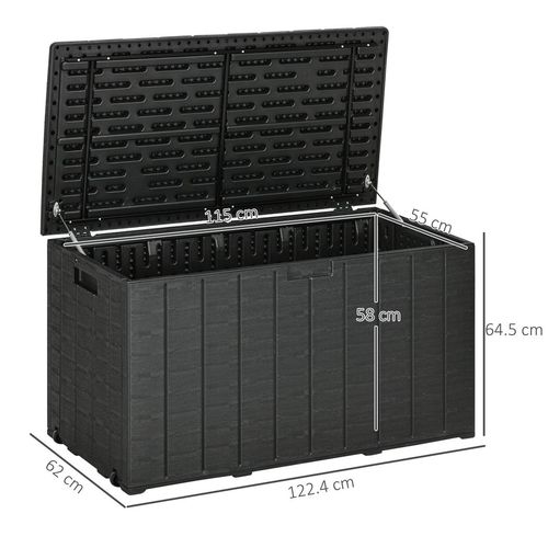 336 Litre Rolling Outdoor Garden Storage Box Plastic Container Black Outsunny