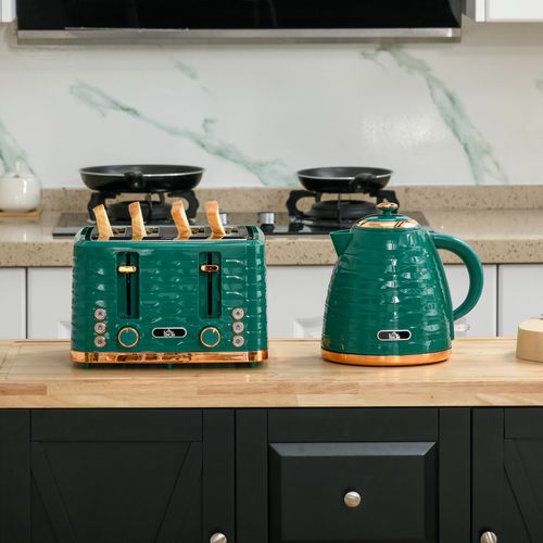 Kettle and Toaster Set 1.7L Rapid Boil Kettle & 4 Slice Toaster Green HOMCOM