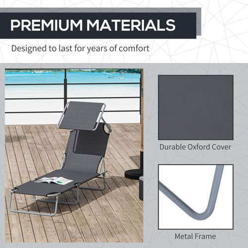 Folding Chair Sun Lounger Recliner Seat Sunshade Garden Outdoor Grey