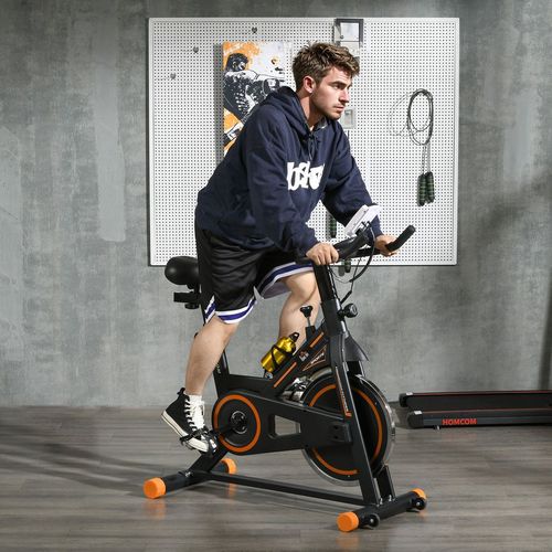 Exercise Bike Indoor Cycling w/ LCD Display Heart Rate Sensor Orange HOMCOM