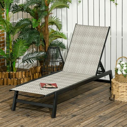 Outdoor PE Rattan Sun Loungers w/ 5-Position Backrest & Wheels Black Outsunny