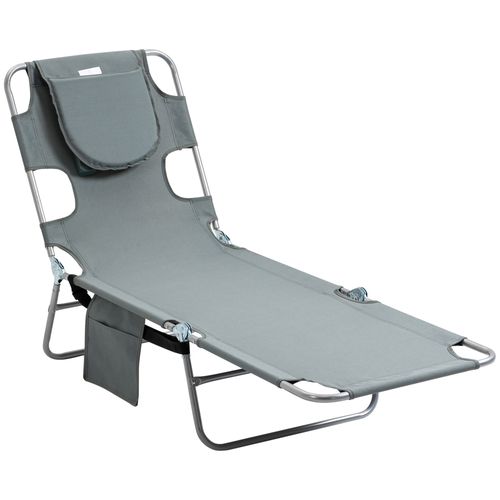 Beach Chaise Lounge Portable Adjustable Backrest with Face Cavity Grey Outsunny