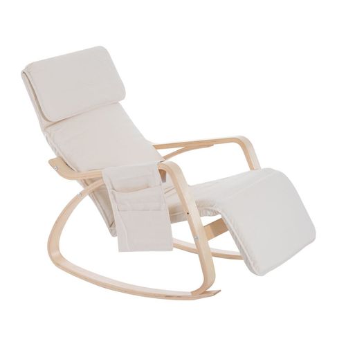 Rocking Chair Recliner Armchair with Adjustable Footrest Cream White