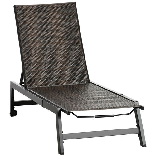 Outdoor PE Rattan Sun Loungers w/ 5-Position Backrest & Wheels Brown Outsunny