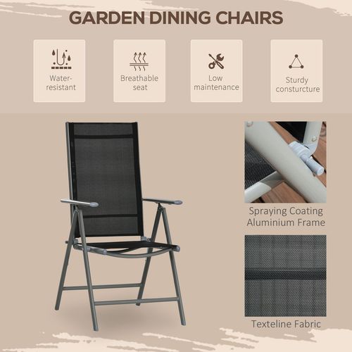 7pc Outdoor Dining Table and 6 Folding Chairs, Aluminium Patio Dining Set Black