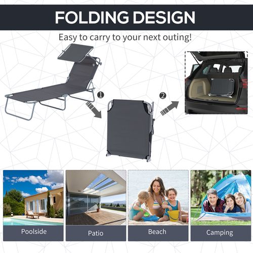 Folding Chair Sun Lounger Recliner Seat Sunshade Garden Outdoor Grey