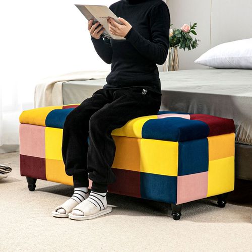 114 x 47 x 47cm Velvet Storage Ottoman Button-tufted Footstool Box