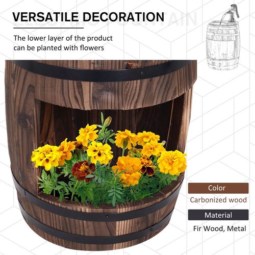 Wood Barrel Pump Garden Fountain Water Feature Flower Planter Stand New Outsunny