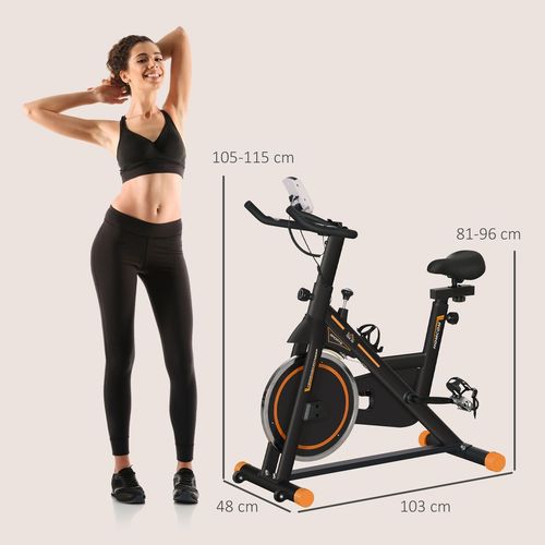 Exercise Bike Indoor Cycling w/ LCD Display Heart Rate Sensor Orange HOMCOM