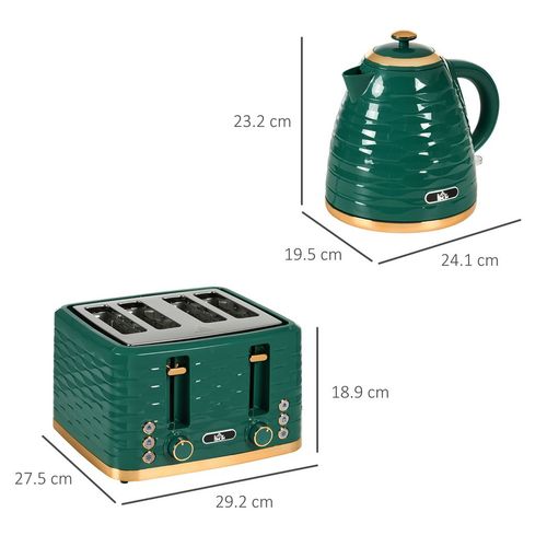 Kettle and Toaster Set 1.7L Rapid Boil Kettle & 4 Slice Toaster Green HOMCOM