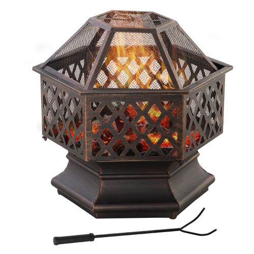 Outdoor Fire Pit with Screen Cover Portable Wood Burning Firebowl