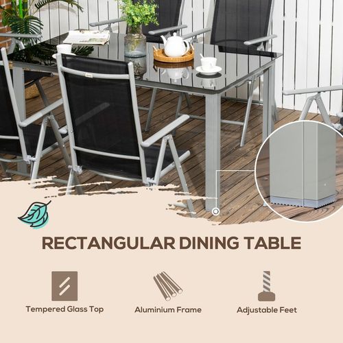 7pc Outdoor Dining Table and 6 Folding Chairs, Aluminium Patio Dining Set Black