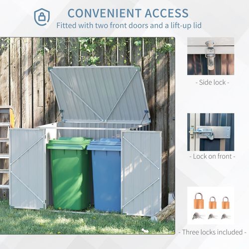 2-Bin Steel Rubbish Storage Shed w/ Double Locking Doors Outsunny