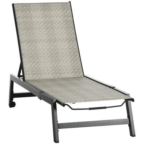 Outdoor PE Rattan Sun Loungers w/ 5-Position Backrest & Wheels Black Outsunny