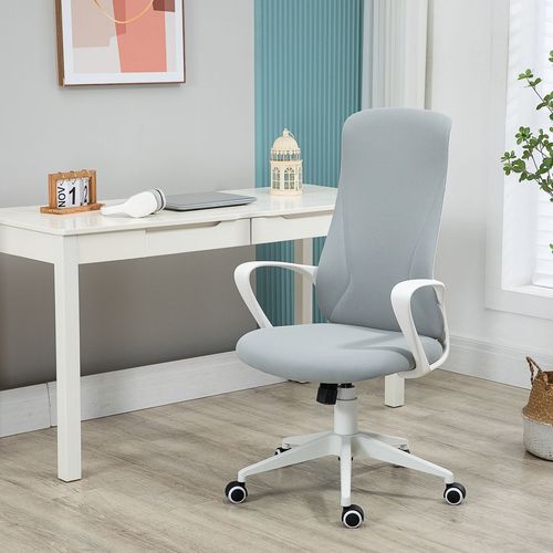 High-Back Home Office Chair Height Adjustable Elastic Desk Chair Grey Vinsetto