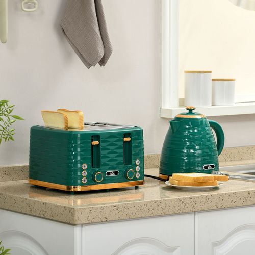 Kettle and Toaster Set 1.7L Rapid Boil Kettle & 4 Slice Toaster Green HOMCOM