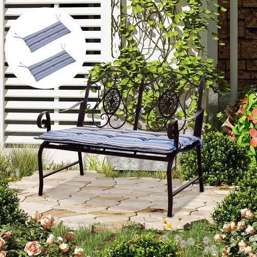 2 PCS Patio Bench Swing Chairs Garden Chairs Double Seat Cushion Mat Strips Blue