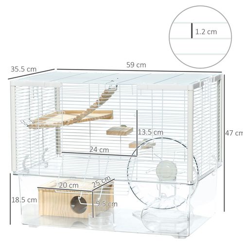 Hamster Cage Gerbilarium Cage w/ Deep Bottom Ramp Exercise Wheel PawHut