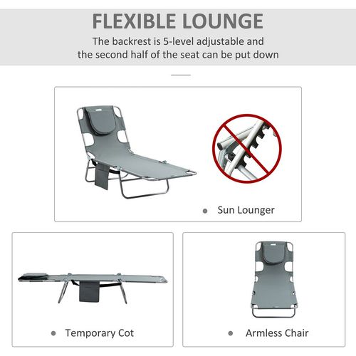 Beach Chaise Lounge Portable Adjustable Backrest with Face Cavity Grey Outsunny