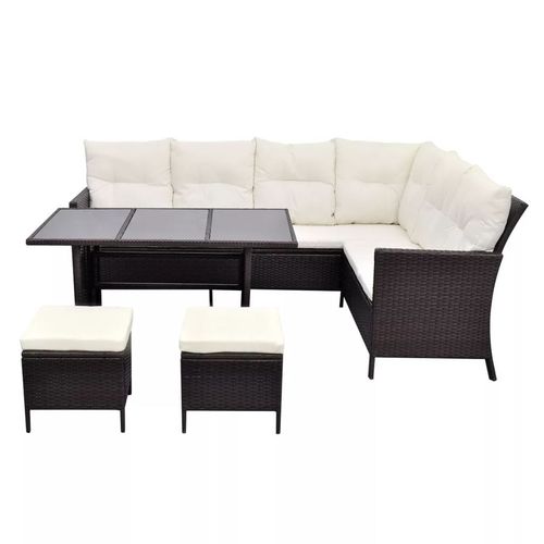 4 Piece Garden Lounge Set with Cushions Poly Rattan Brown