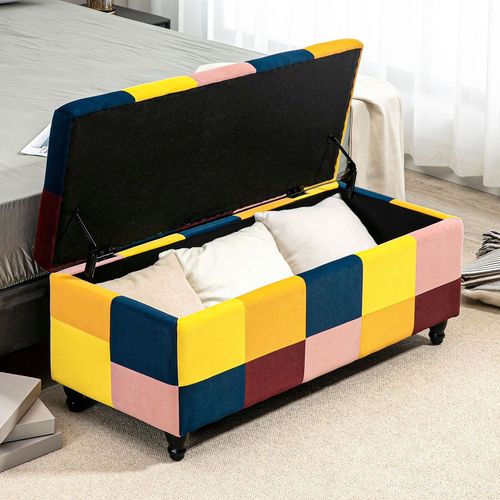 114 x 47 x 47cm Velvet Storage Ottoman Button-tufted Footstool Box