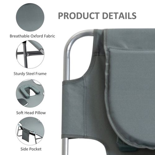 Beach Chaise Lounge Portable Adjustable Backrest with Face Cavity Grey Outsunny