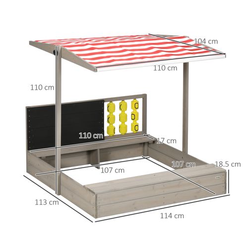 Kids Wooden Sandpit, Sandbox w/ Canopy Seats for Gardens Grey Outsunny