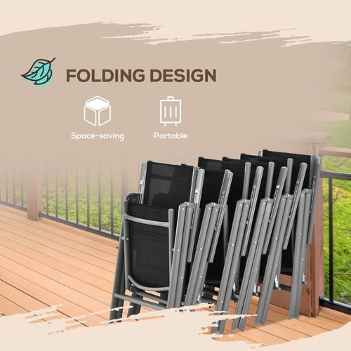 7pc Outdoor Dining Table and 6 Folding Chairs, Aluminium Patio Dining Set Black