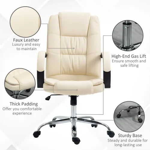 PU Leather Executive Office Chair High Back Height Adjustable Desk Chair Beige