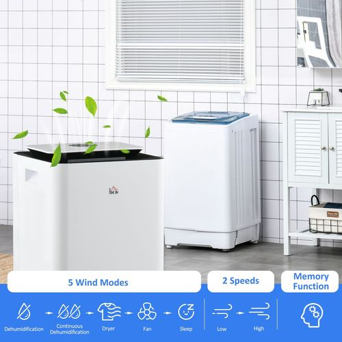 16L/Day Protable Quiet Air Dehumidifier with Purifier Timer 5 Modes HOMCOM