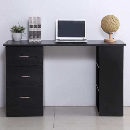 120cm Computer Desk PC Table Workstation w/ 3 Shelf & Drawers Black