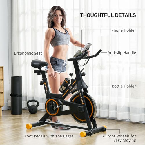 Exercise Bike Indoor Cycling w/ LCD Display Heart Rate Sensor Orange HOMCOM