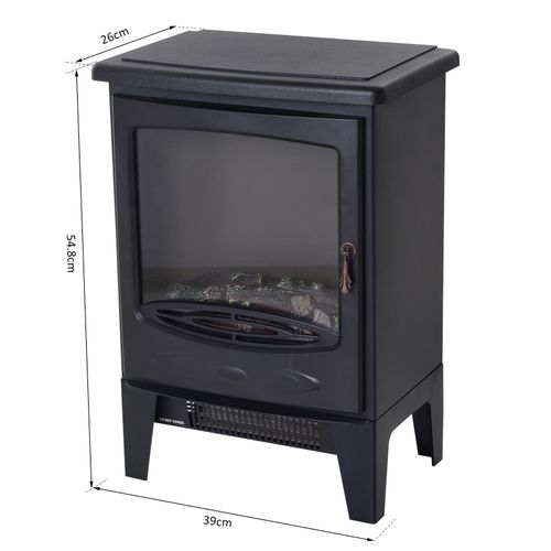 Electric Heater Freestanding Fireplace Artificial Flame Tempered Glass Casing