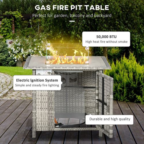 Gas Fire Pit Table w/ Rain Cover, Windscreen & Lava Stone 50,000 BTU Outsunny